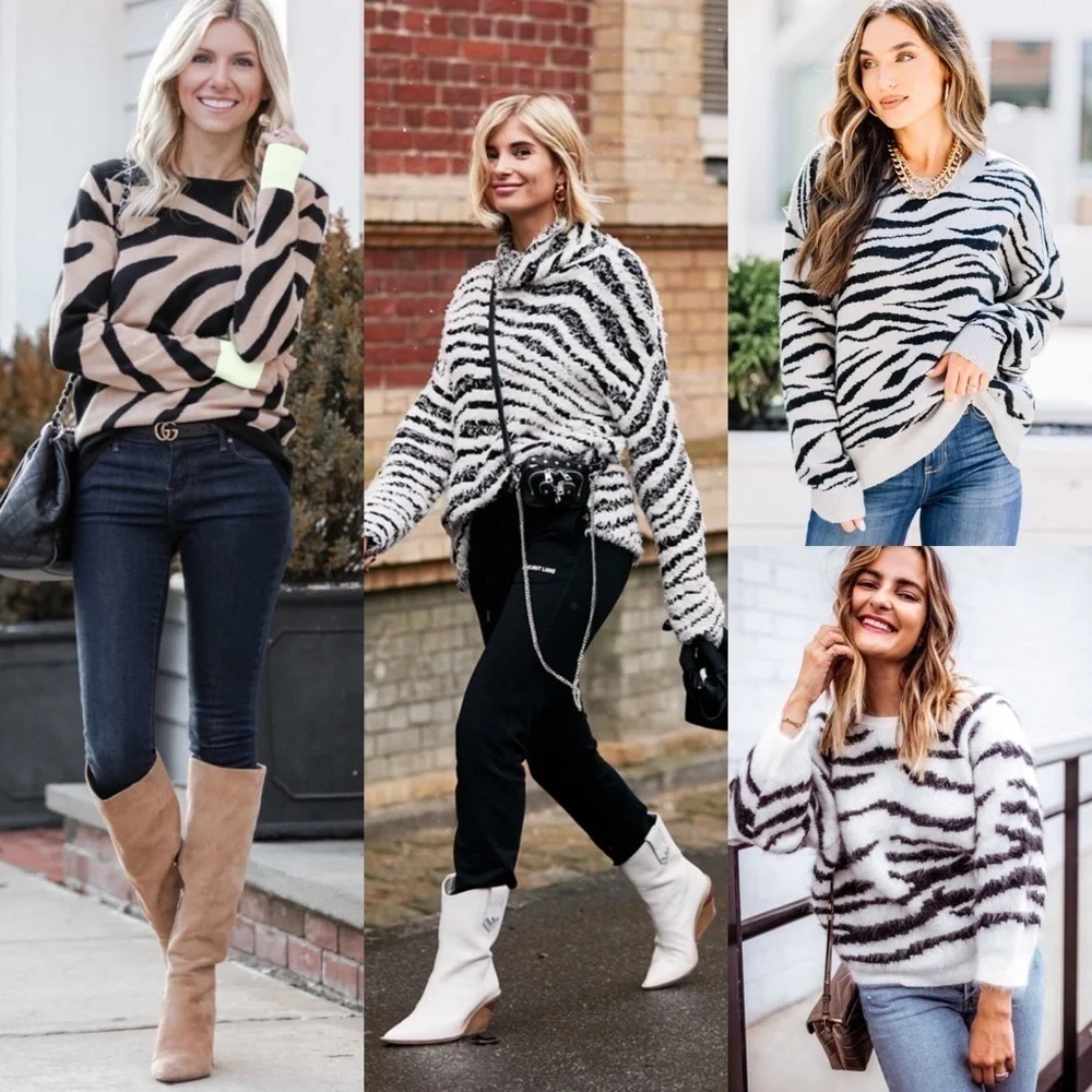 NWT J Crew Boucle Zebra Pullover Sweater AS716 Size XXS Animal print
